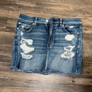 American Eagle Outfitters Ripped Blue Denim Mini Skirt